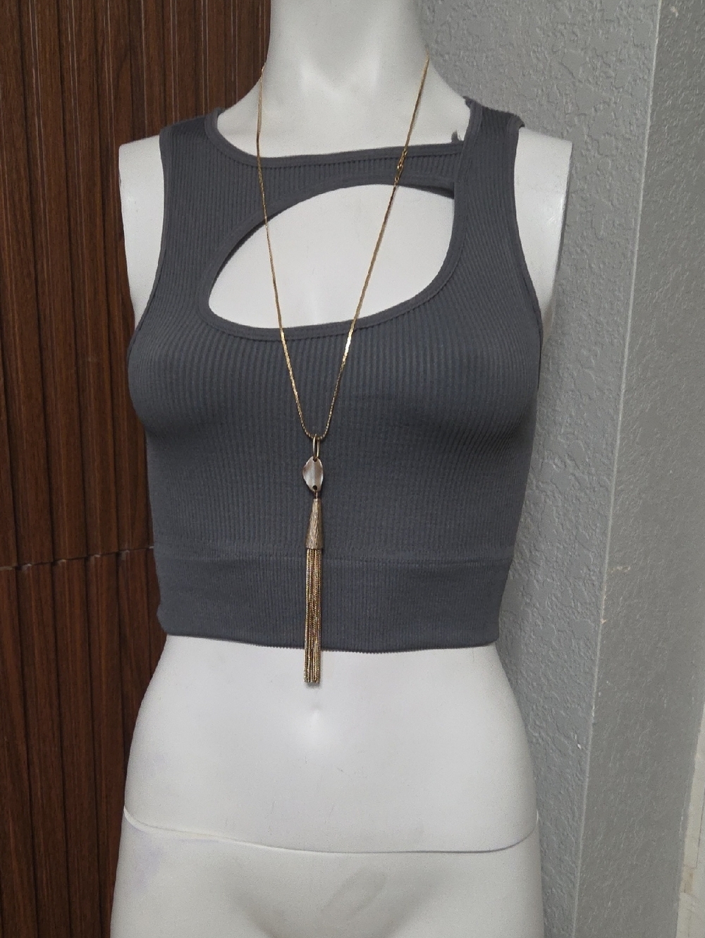 KK Cutout Ribbed  Gold Statement Boho Necklace.